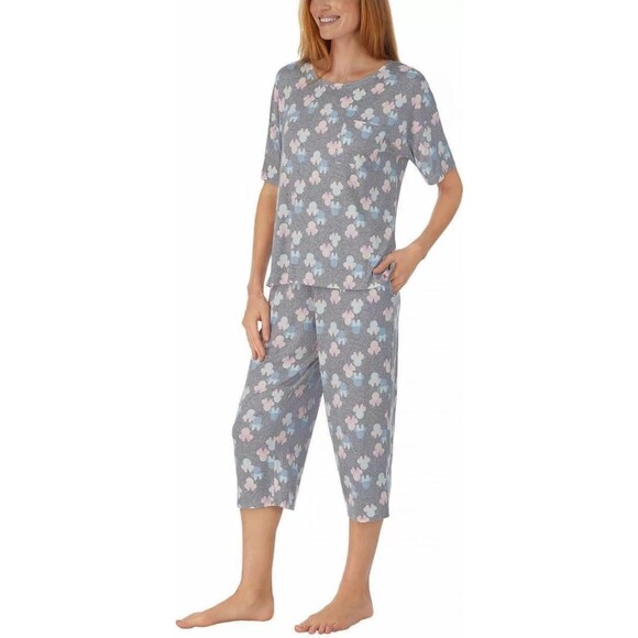 Disney Minnie Mouse Women's 2pc Capri Pant + Top Pajama Lounge Set Gray Size M - Picture 2 of 8